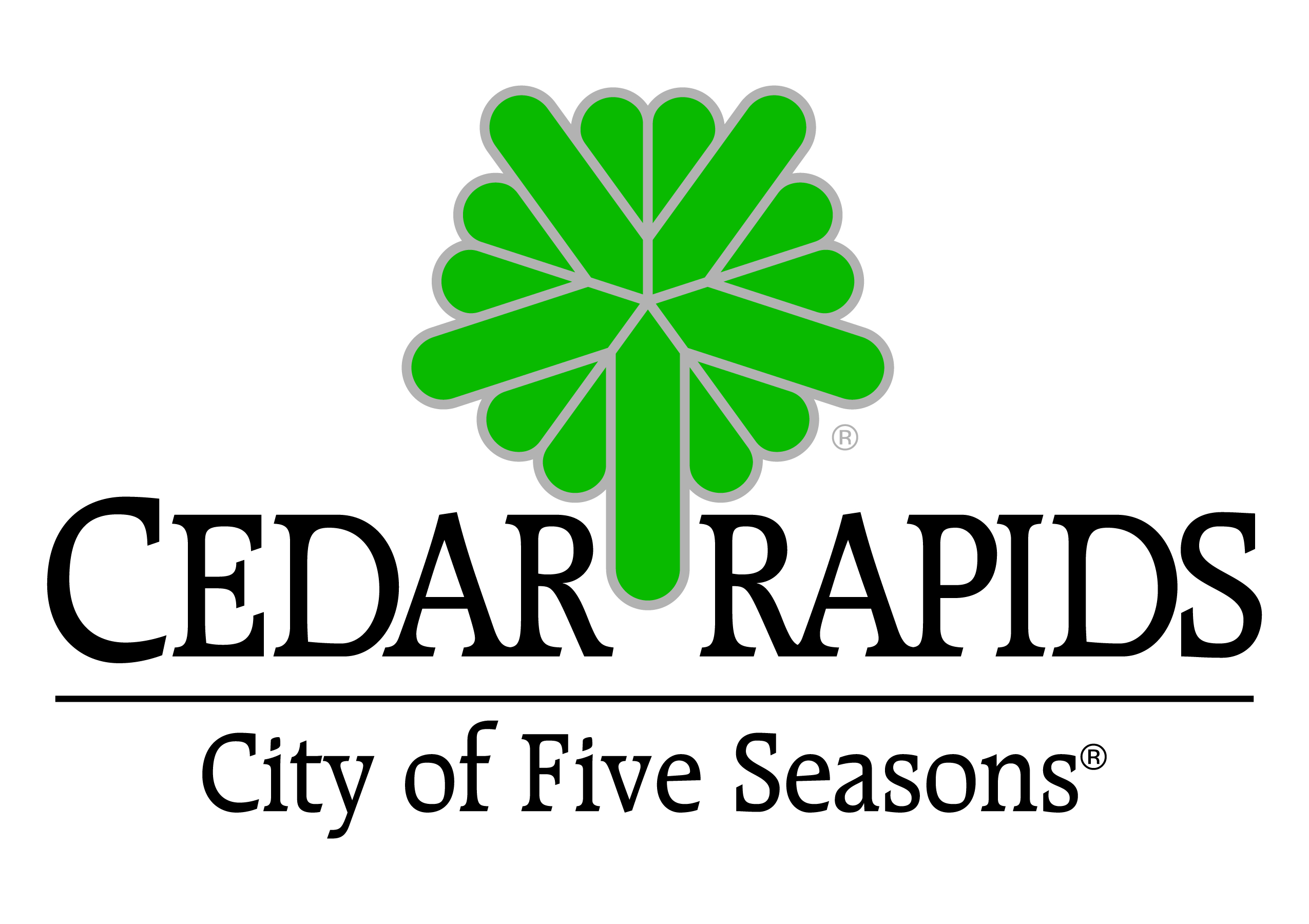 Photo shows the logo for the City of Cedar Rapids, which is a graphic of a tree and says "Cedar Rapids, City of Five Seasions"