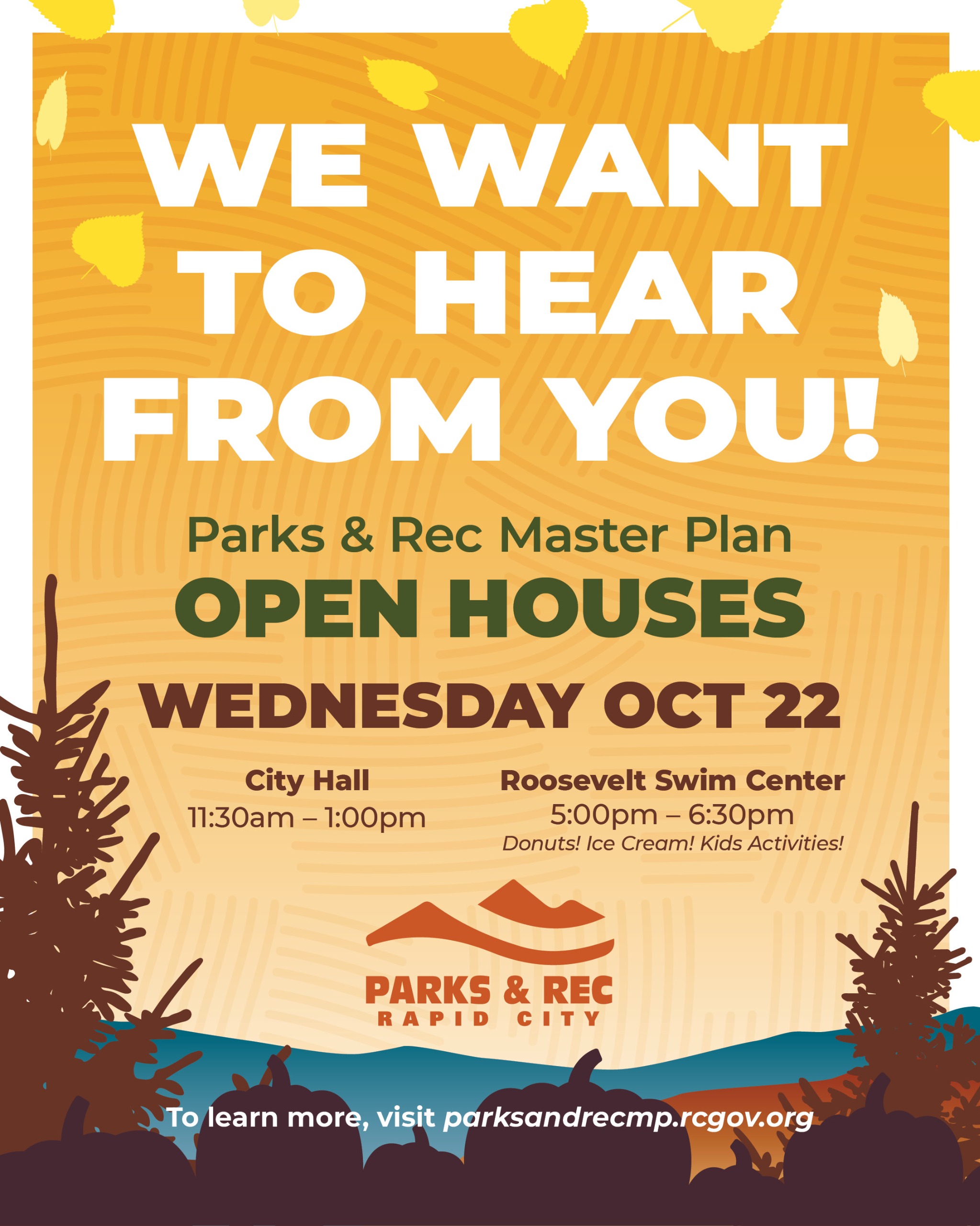 Open House Events taking place on Wednesday, October 22 at City Hall and the Roosevelt Swim Center. 
